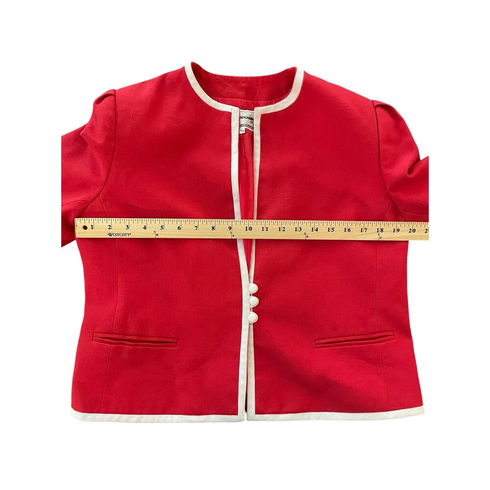 Vintage David Benjamin Red Cropped Blazer Jacket White Trim Size 15/16 - Picture 6 of 7